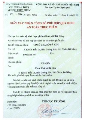 Chứng nhận Chả Bò Bà Kim 1