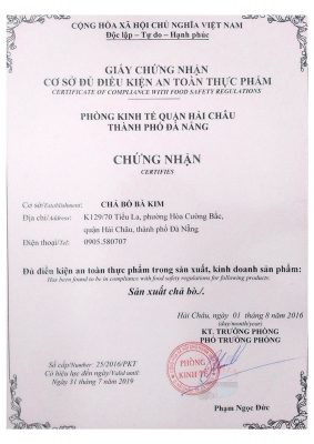 Chứng nhận Chả Bò Bà Kim 2